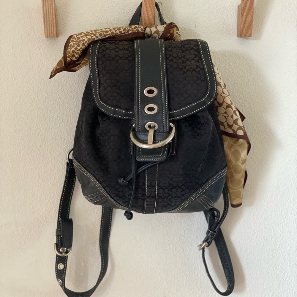 Vintage Coach Soho Black Signature Canvas and Leather Backpack